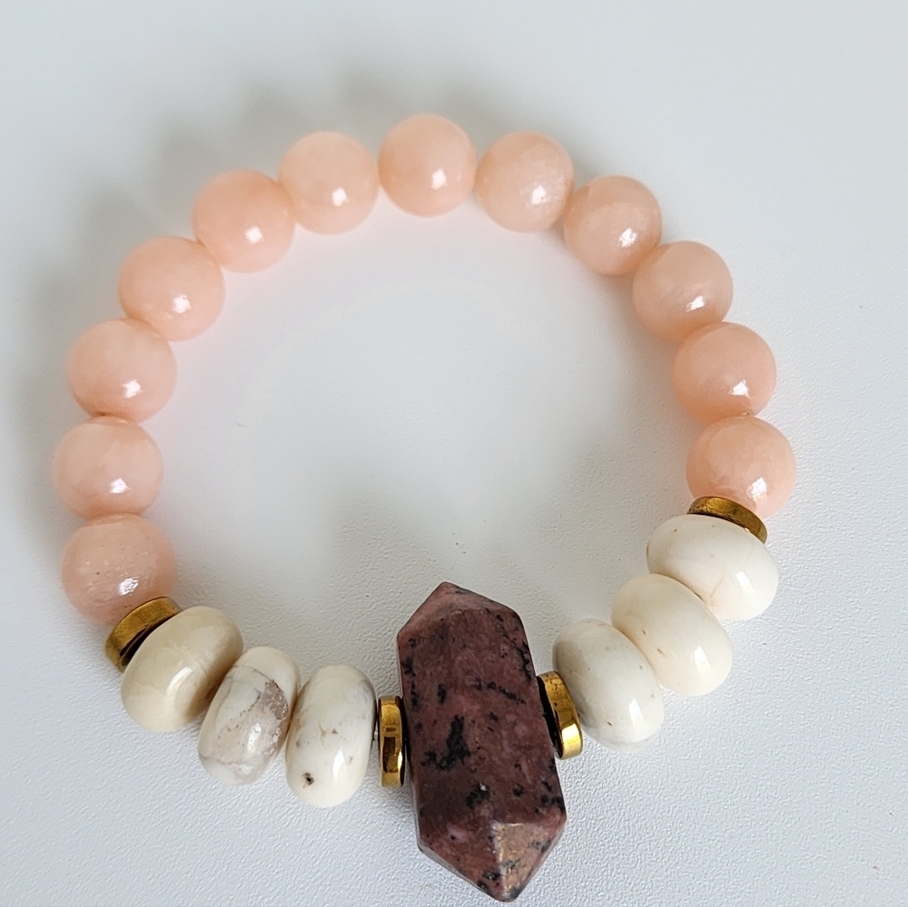 Beaded  Rhodochrosite Quartz Bracelet